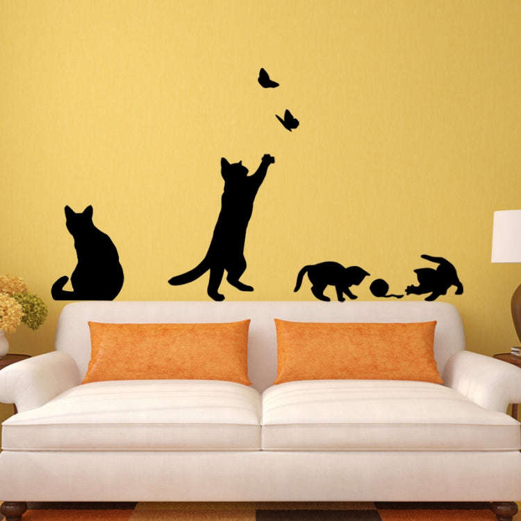 Cat Playing Butterfly Wall Sticker Detachable Decorative Applique Bedroom Kitchen Decoration, Cat...