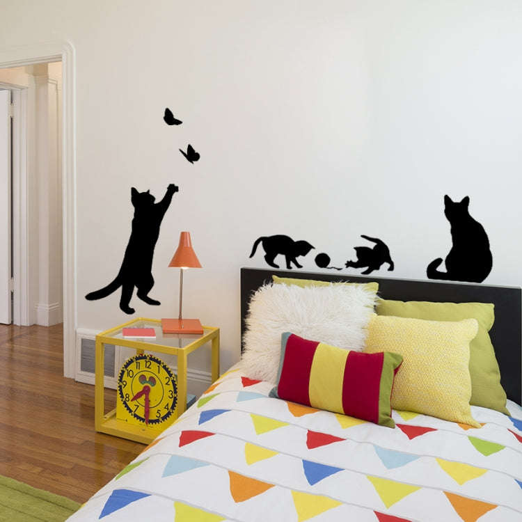 Cat Playing Butterfly Wall Sticker Detachable Decorative Applique Bedroom Kitchen Decoration, Cat...