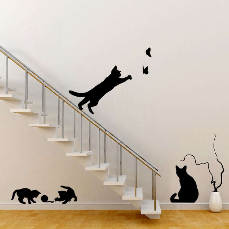 Cat Playing Butterfly Wall Sticker Detachable Decorative Applique Bedroom Kitchen Decoration, Cat...
