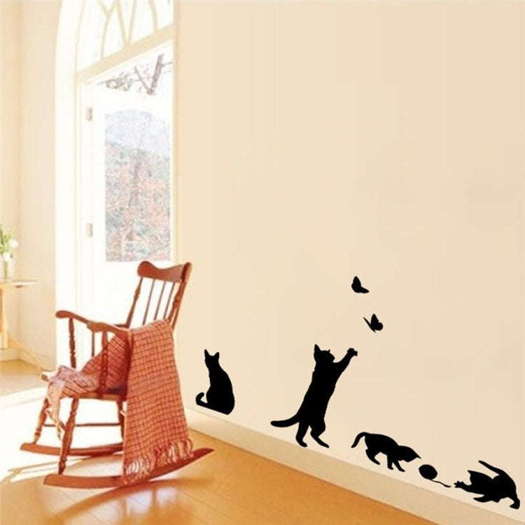Cat Playing Butterfly Wall Sticker Detachable Decorative Applique Bedroom Kitchen Decoration, Cat...