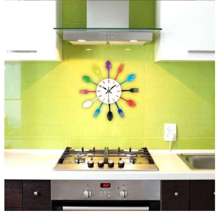 Cutlery Metal Kitchen Wall Clock Spoon Fork Creative Quartz Wall Mounted Clocks Modern Design Dec...