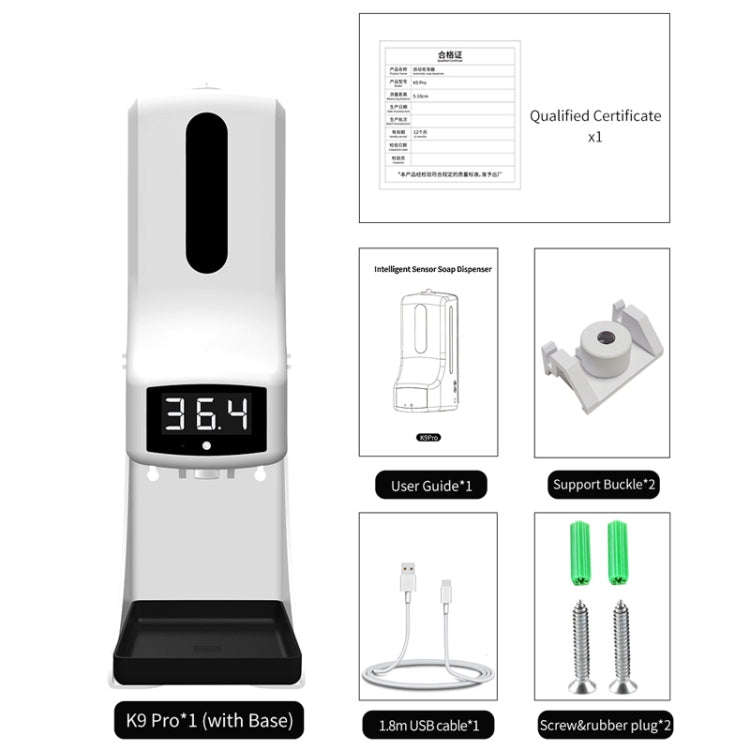 K9 Pro Handsfree Non-contact Body Light-sensitive Distance Sensor Thermometer + 1000ml Automatic ...