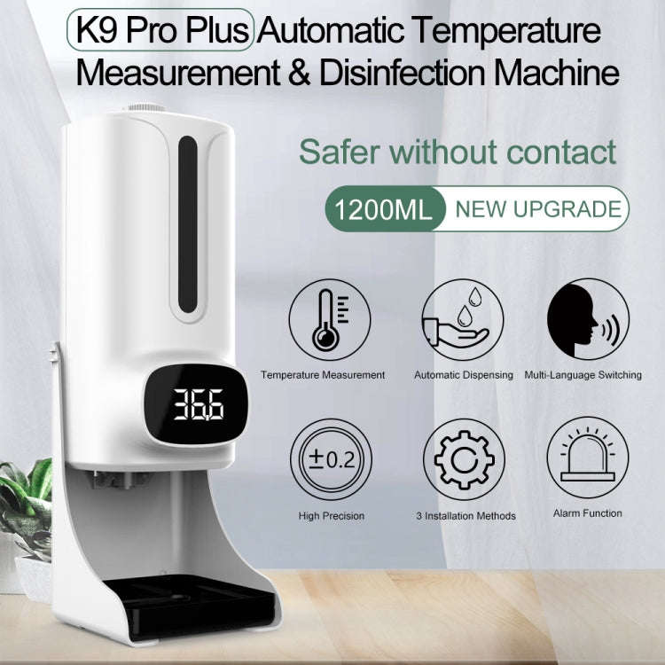 K9 Pro Plus Handsfree Non-contact Body Thermometer + 1000ml Automatic Non-contact Liquid Soap Dis...