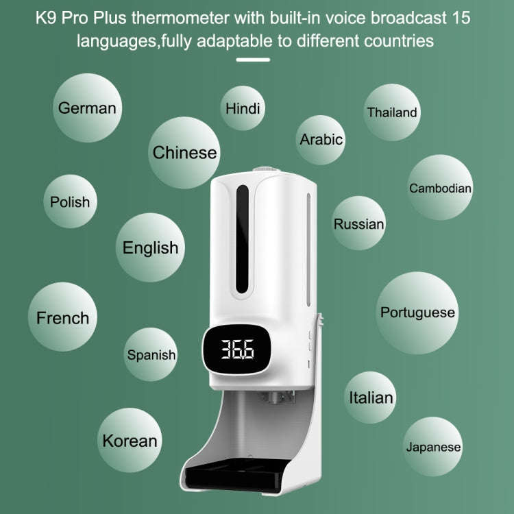 K9 Pro Plus Handsfree Non-contact Body Thermometer + 1000ml Automatic Non-contact Liquid Soap Dis...