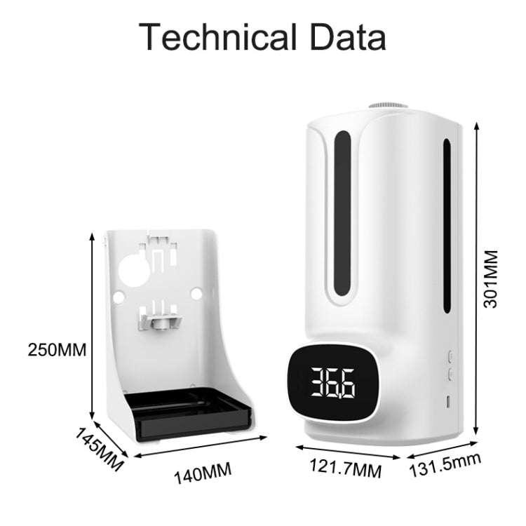 K9 Pro Plus Handsfree Non-contact Body Thermometer + 1000ml Automatic Non-contact Liquid Soap Dis...