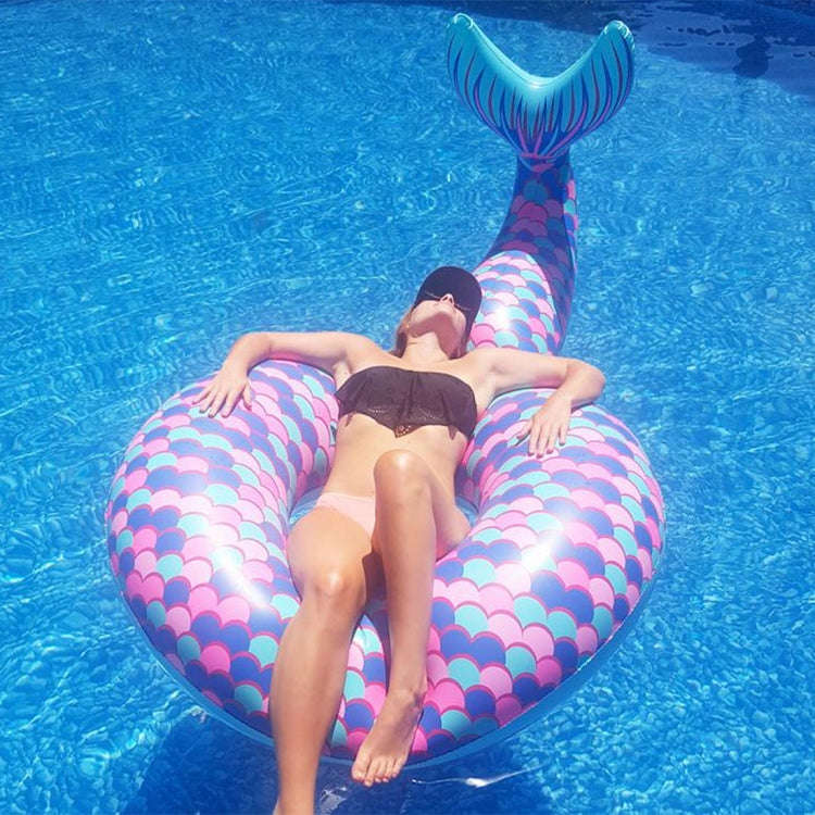 Inflatable Large Mermaid Tail Pool Lounge Swimming Ring Floating Raft Floats, Size: 170*120cm, 17...