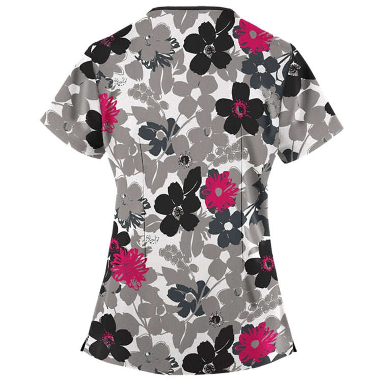 Mid-length Slim-fitting Printed Pullover Nurse Uniform V-neck T-shirt (Color:Pink Size:XXL), S, M...