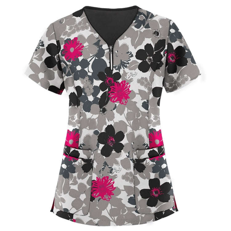 Mid-length Slim-fitting Printed Pullover Nurse Uniform V-neck T-shirt (Color:Pink Size:XXL), S, M...