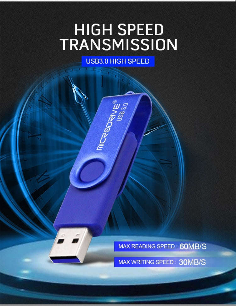 MicroDrive 16GB USB 3.0 Android Phone & Computer Dual-use Rotary Metal U Disk, 16GB