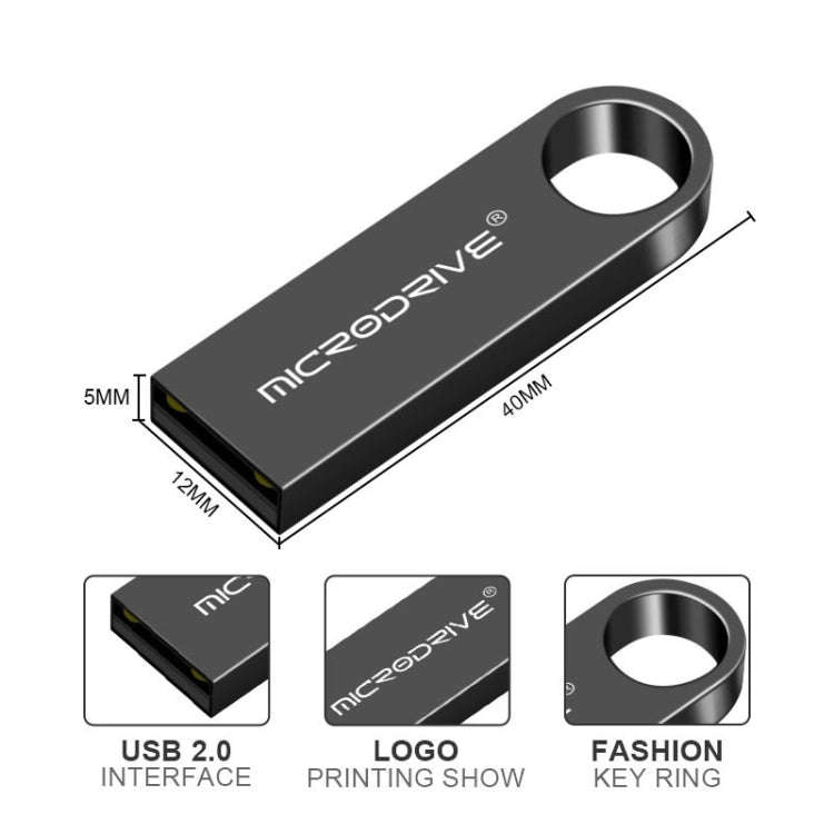 MicroDrive 128GB USB 2.0 Metal Waterproof High Speed U Disk(Grey), 128GB