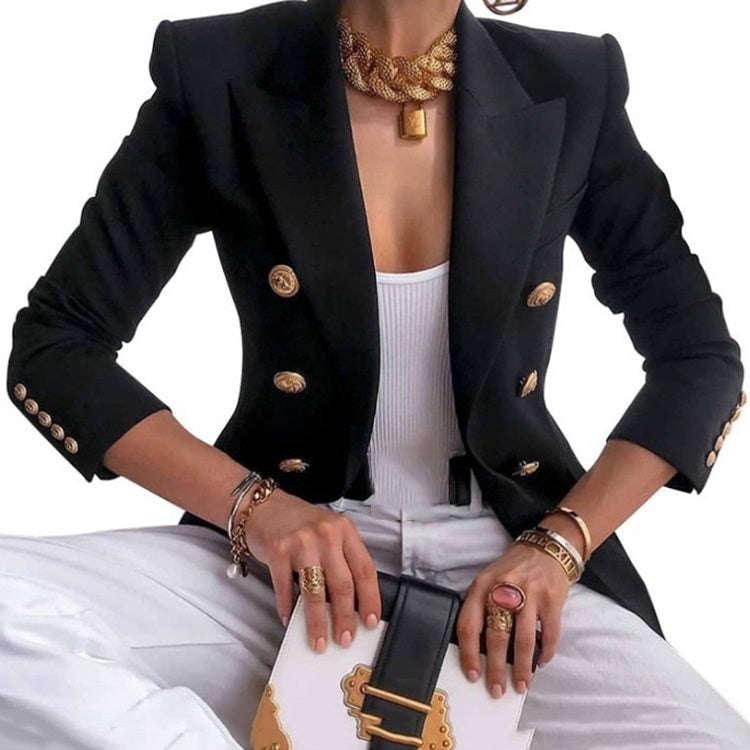 Solid Color Slim Long-sleeved Cardigan Short Suit Jacket for Ladies, S, M, L, XL
