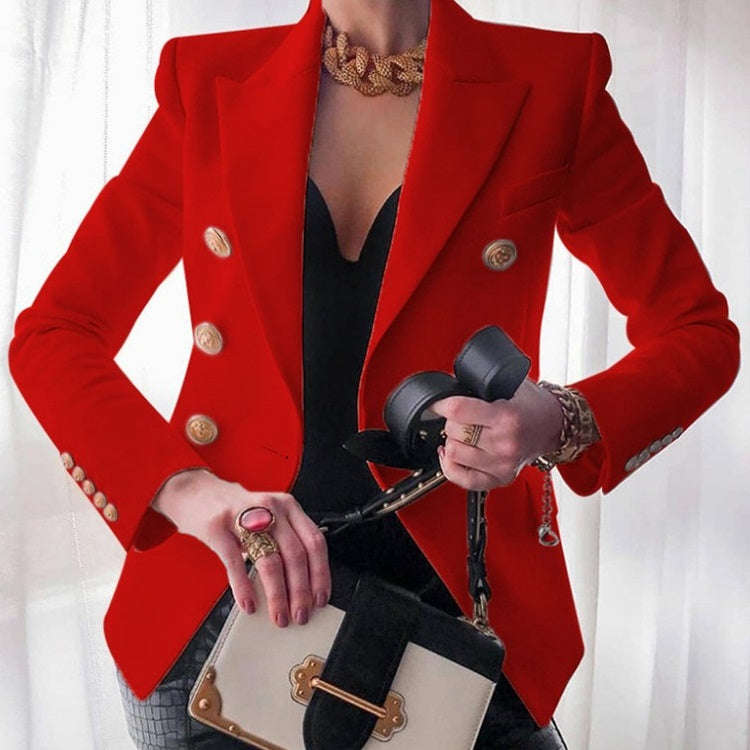 Solid Color Slim Long-sleeved Cardigan Short Suit Jacket for Ladies, S, M, L, XL