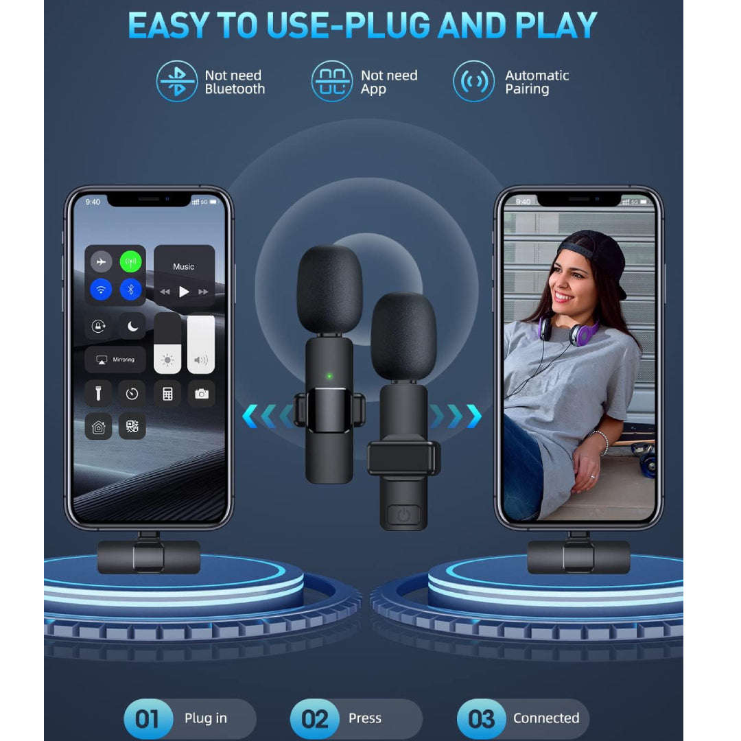 Professional Dual Wireless Lavalier Clip Microphones for iPhone iPad Clip (2 x Mic)