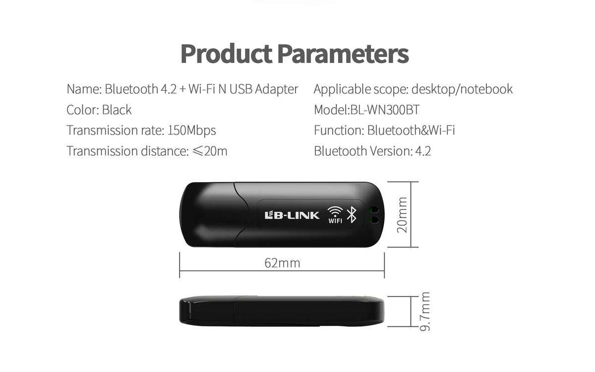 LB-Link BL-WN300BT 150Mbps Bluetooth 4.2 & Wi-Fi N USB Adapter