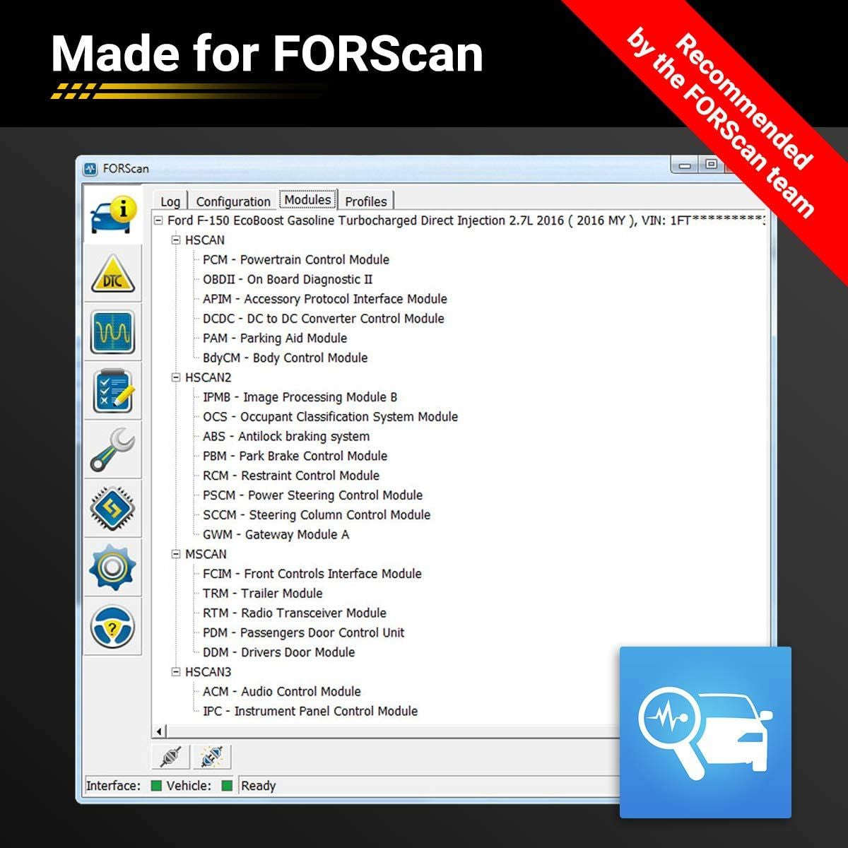 OBDLink EX FORScan OBD Diagnostic USB Adapter Cable for Ford