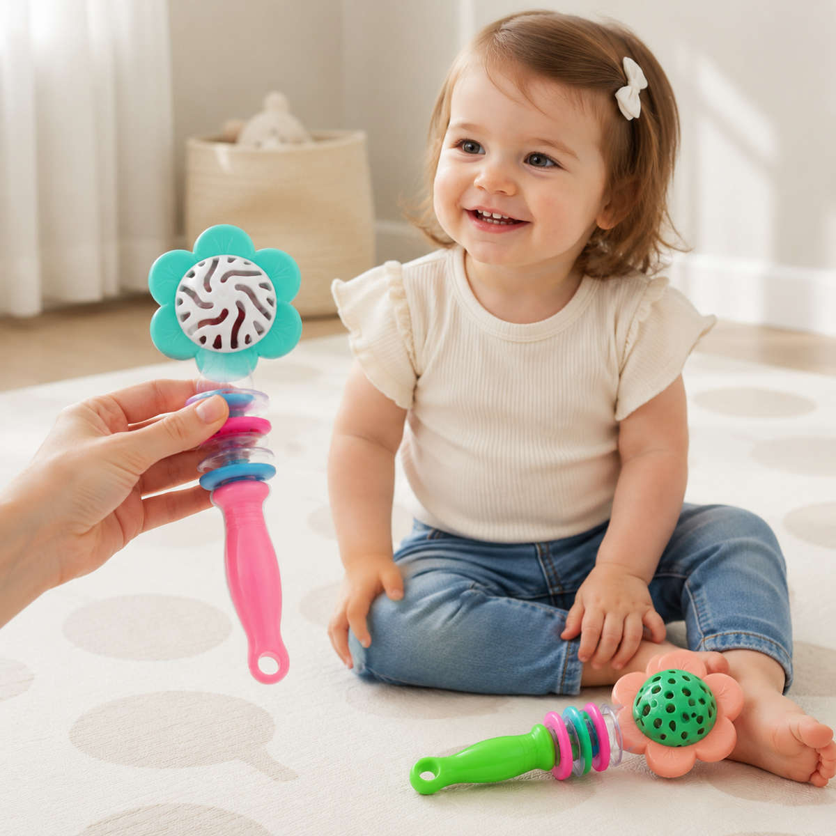 Flower-Shaped Childrens Rattle Toy Set  2 Piece