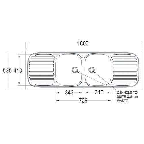 Trendline 722 "Sit On" Sink DCB | 1800mm x 535mm