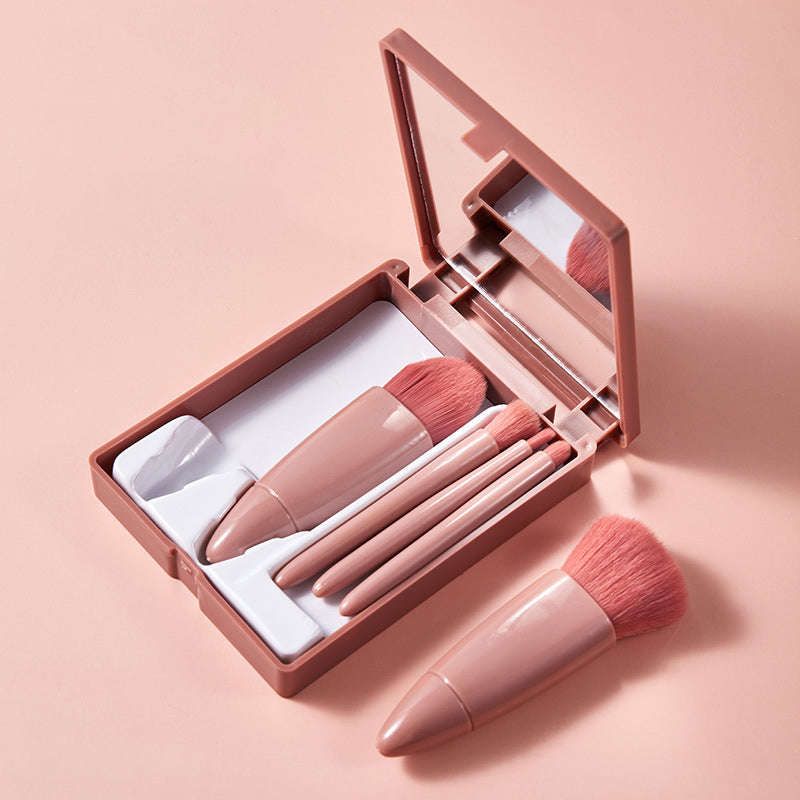 5-Piece Travel Makeup Brush Set with Mirror