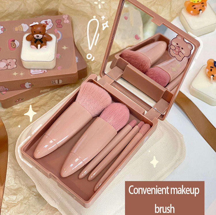 5-Piece Travel Makeup Brush Set with Mirror