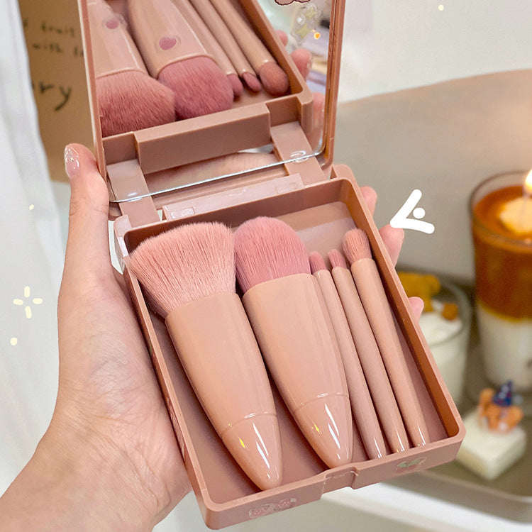 5-Piece Travel Makeup Brush Set with Mirror