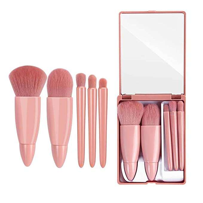 5-Piece Travel Makeup Brush Set with Mirror