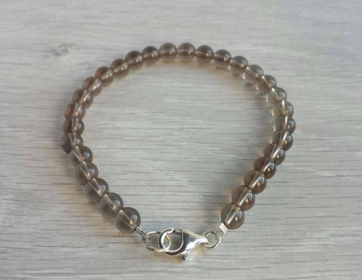 Mens Bracelet Smoky Quartz & 925 Sterling Silver