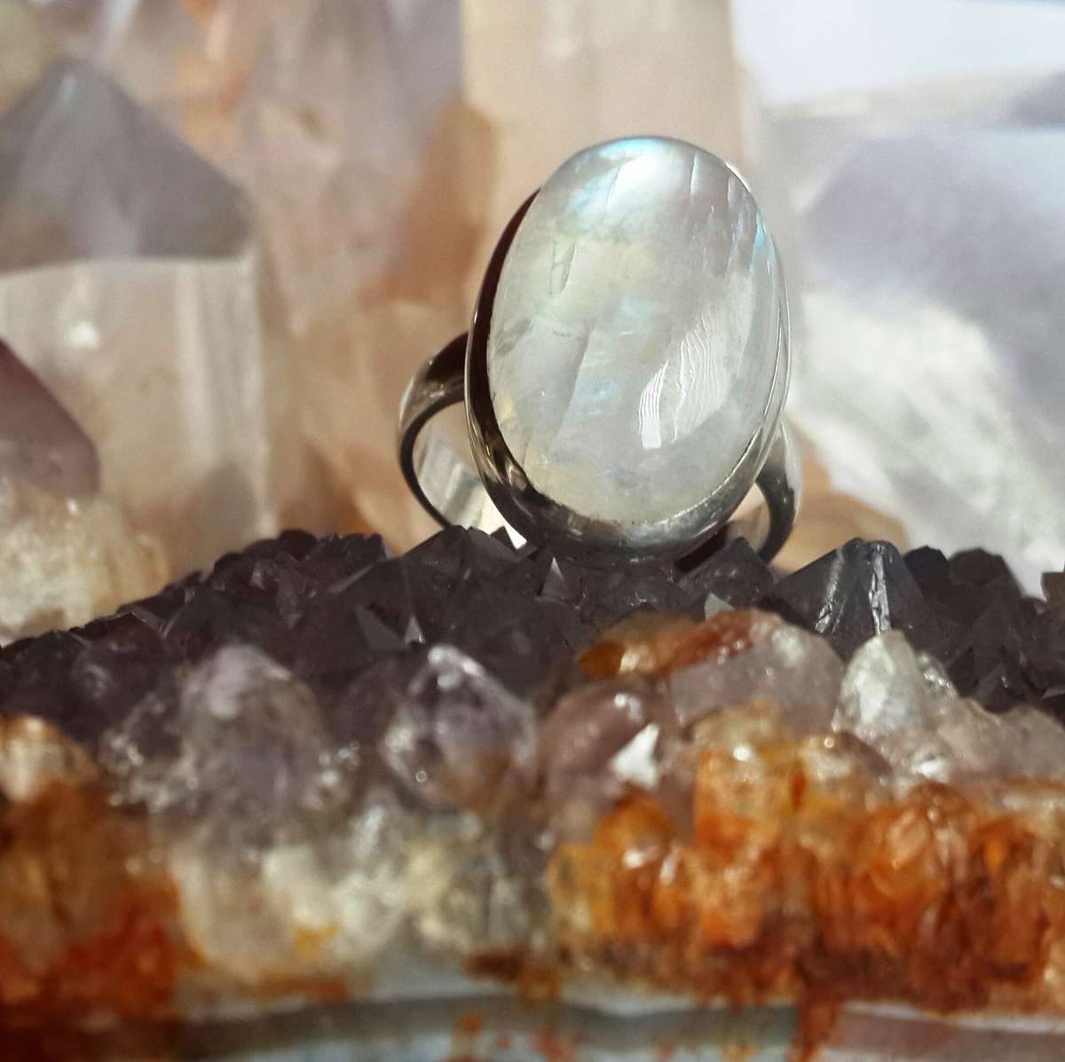 Blue Fire Moonstone Ring - 18.2 mm