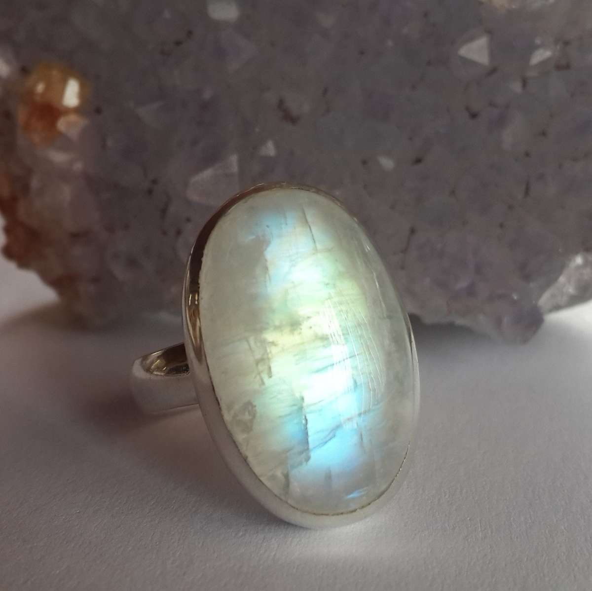 Blue Fire Moonstone Ring - 18.2 mm