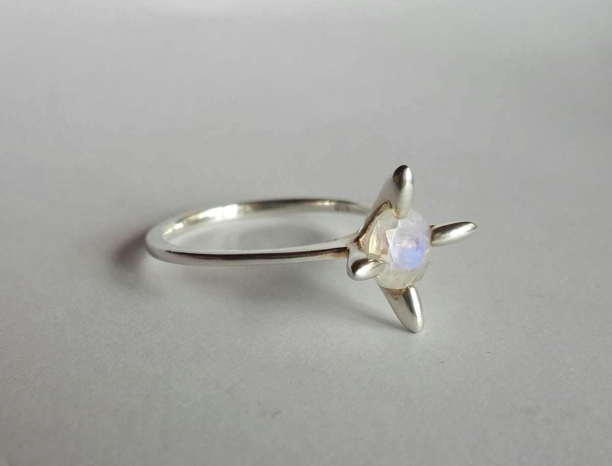 Faceted Moonstone Star Flower Ring - 18 mm