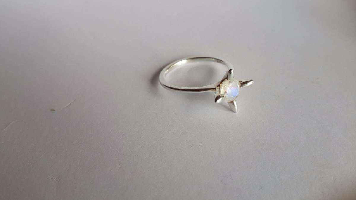 Faceted Moonstone Star Flower Ring - 18 mm