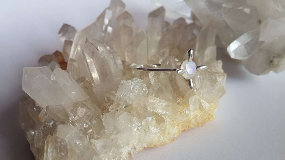 Faceted Moonstone Star Flower Ring - 18 mm