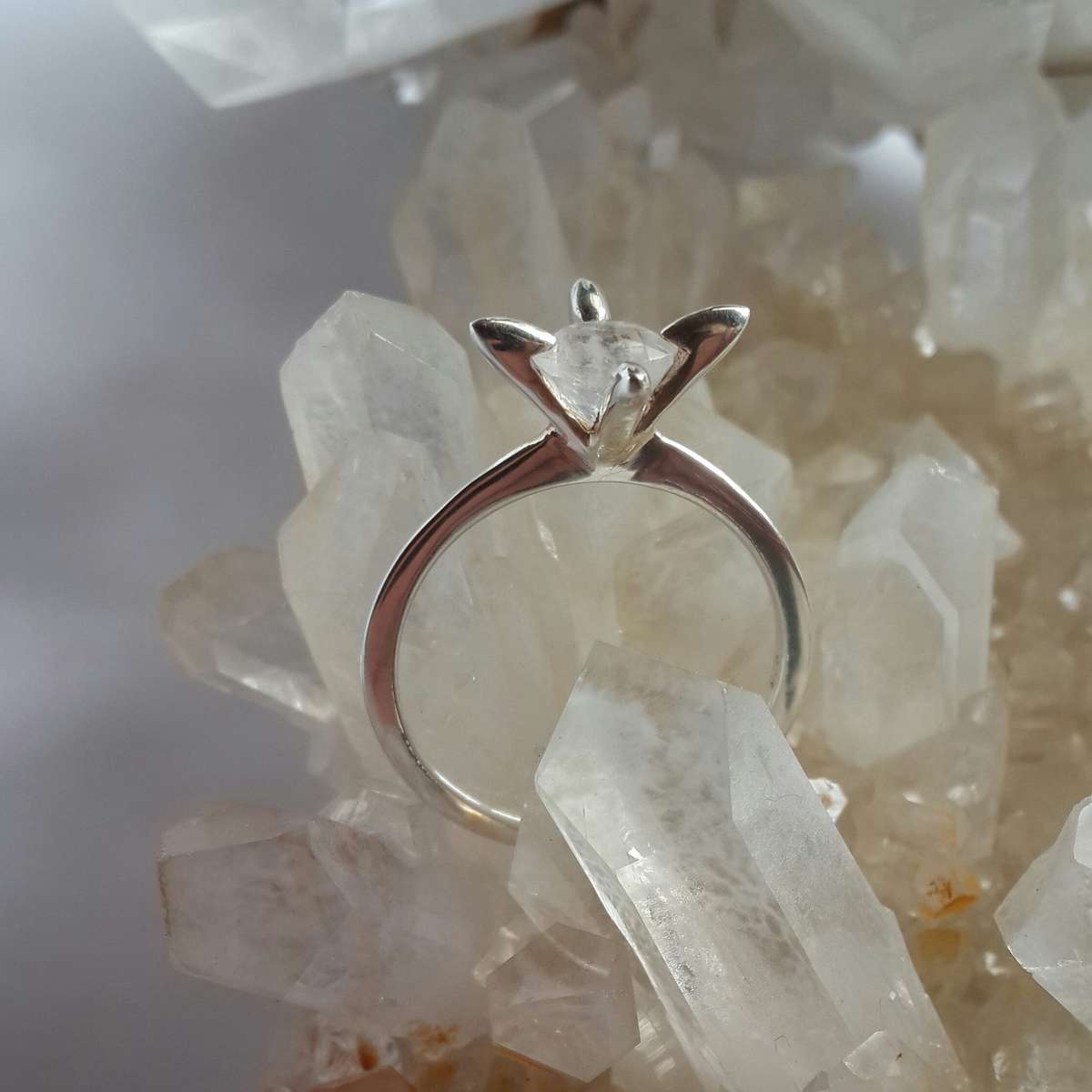 Faceted Moonstone Star Flower Ring - 18 mm