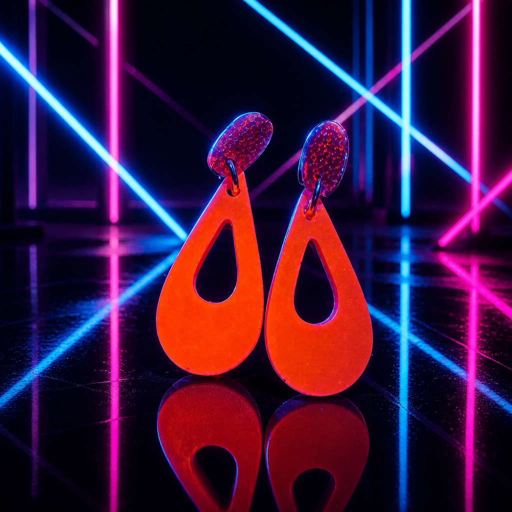 Playful party UV glow handmade earrings designed for a confident style . Design R03  www.chakor.c...
