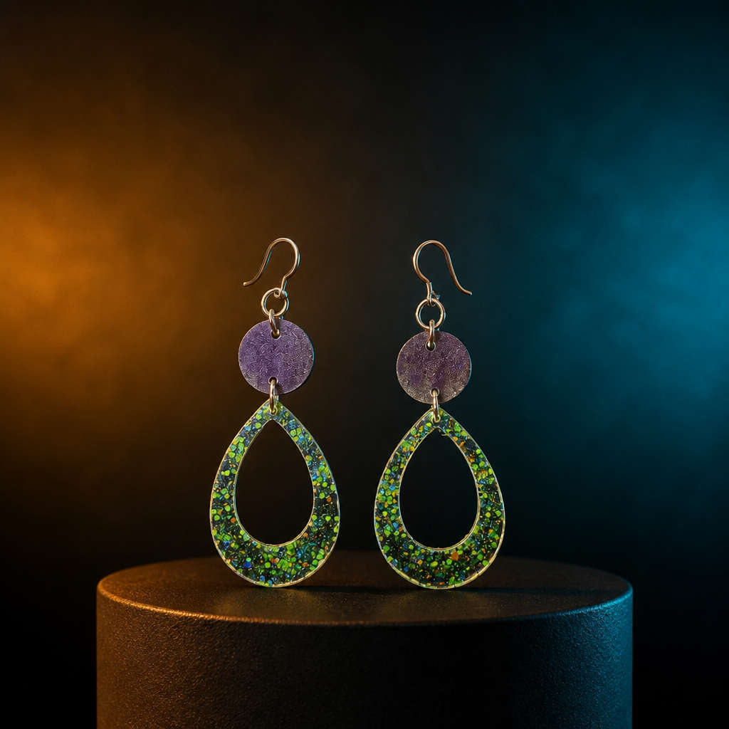 A cool funky party earring that glows in the dark has uv glow and comfy hooks. Beautiful lightwei...
