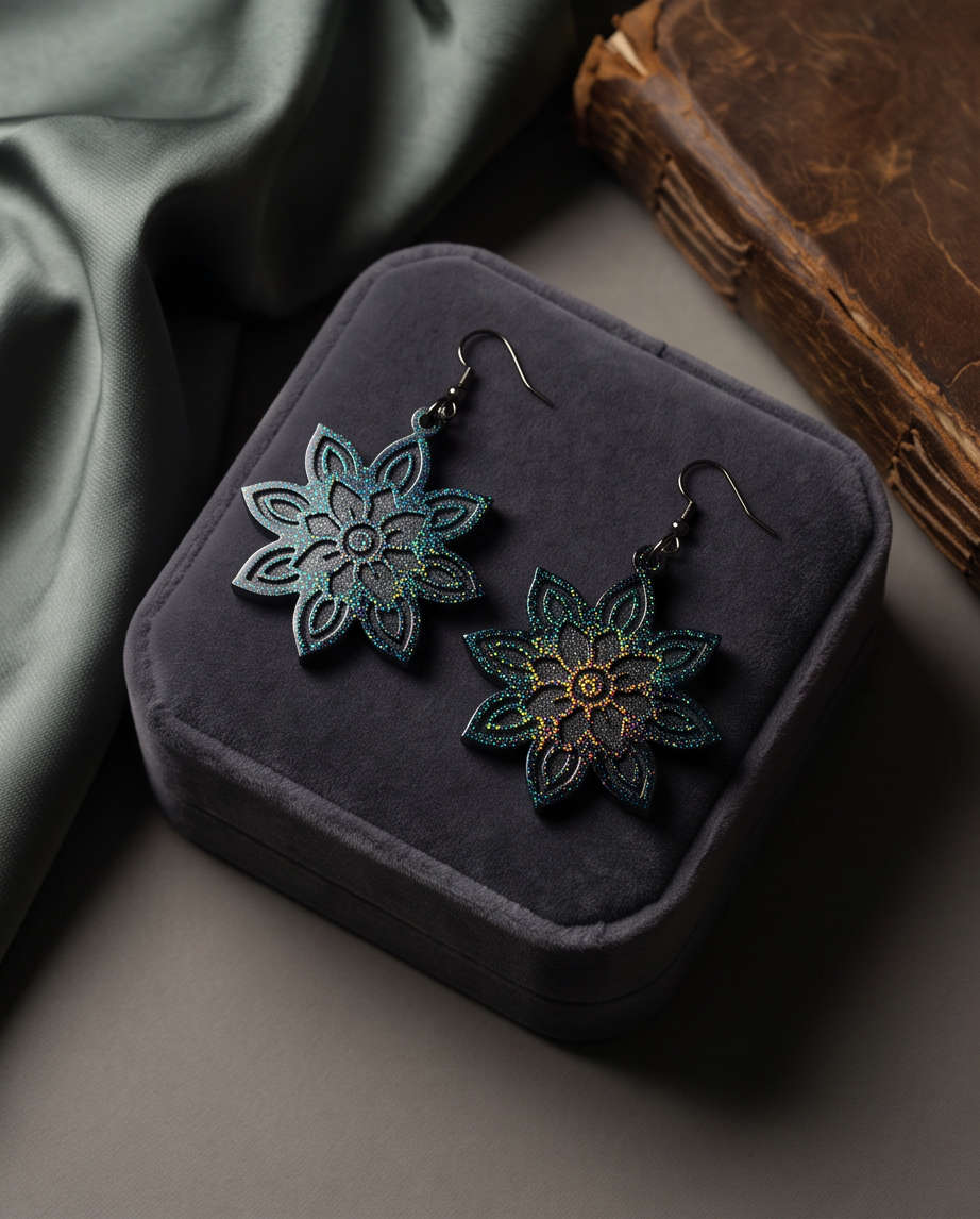 Elevate your evening look with these shimmering floral handcrafted earrings. Design X03 www.chako...