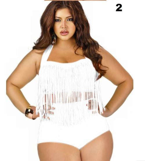 Plus size high waisted tassel bikini set - 3XL / 2