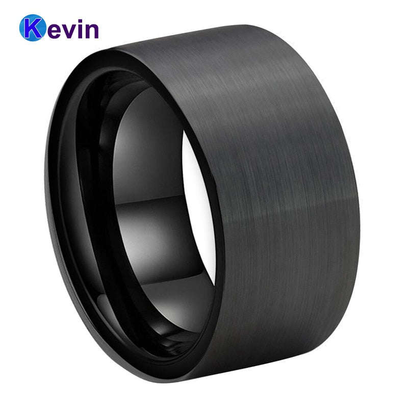 Black 12MM Satin Finish Tungsten Carbide Ring Mens Wedding Band - 15