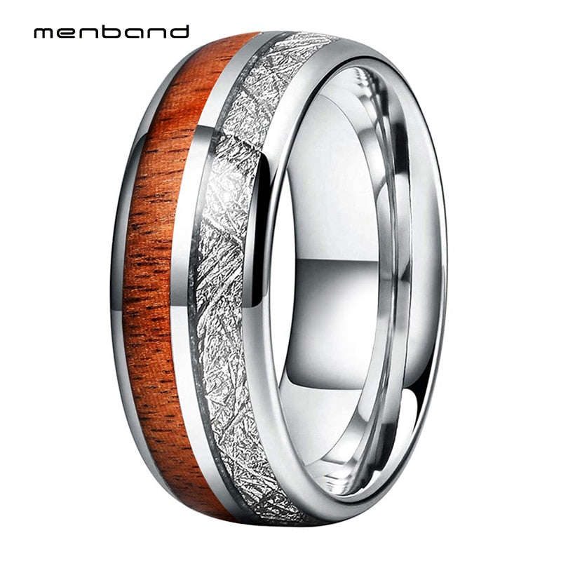 Tungsten Wedding Ring Men Women Wood Ring Meteorite Ring Dome Band 8MM Ring - 9 / S