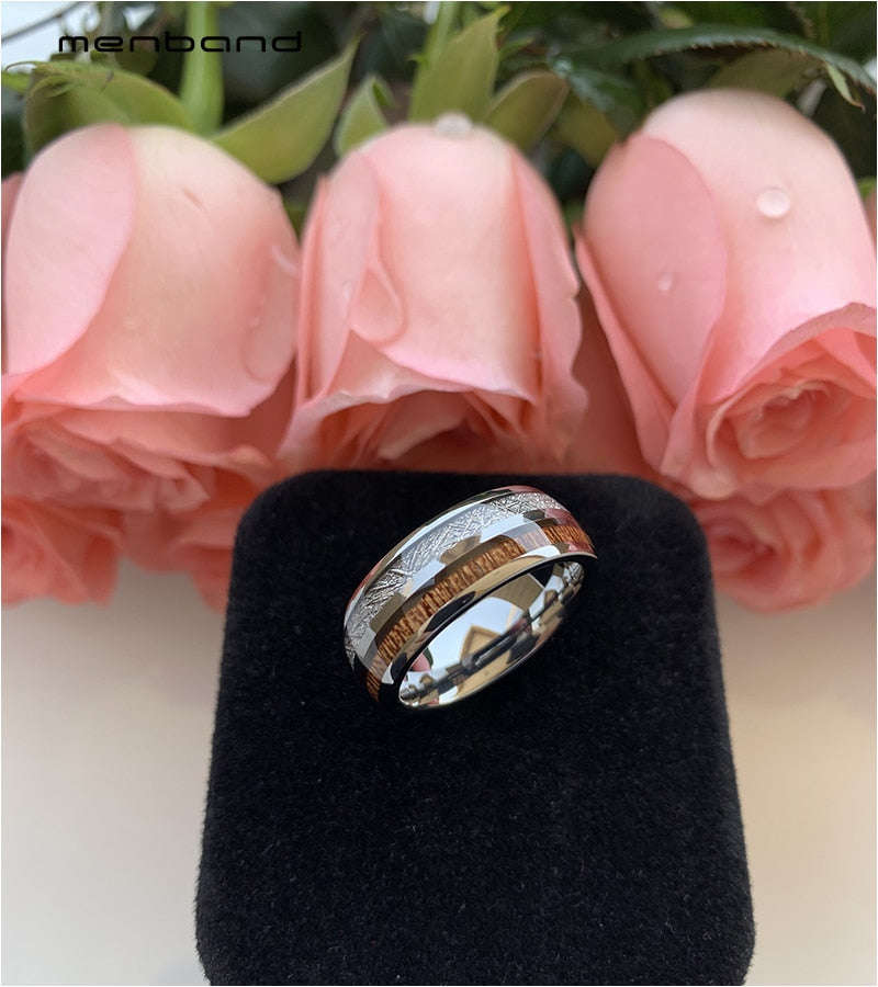 Tungsten Wedding Ring Men Women Wood Ring Meteorite Ring Dome Band 8MM Ring - 9 / S