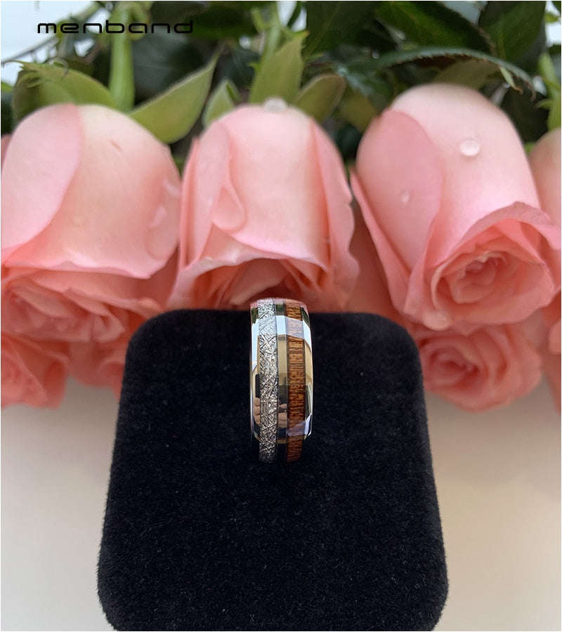 Tungsten Wedding Ring Men Women Wood Ring Meteorite Ring Dome Band 8MM Ring - 9 / S