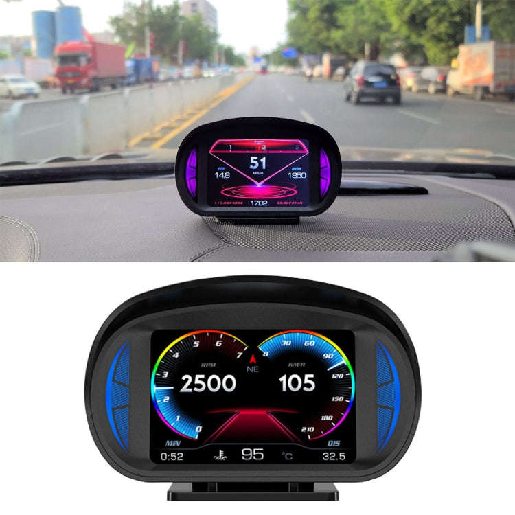 P2 3 inch Multi-function HD OBD LCD Instrument GPS Car Speed Slope Meter HUD Head-up Display, P2