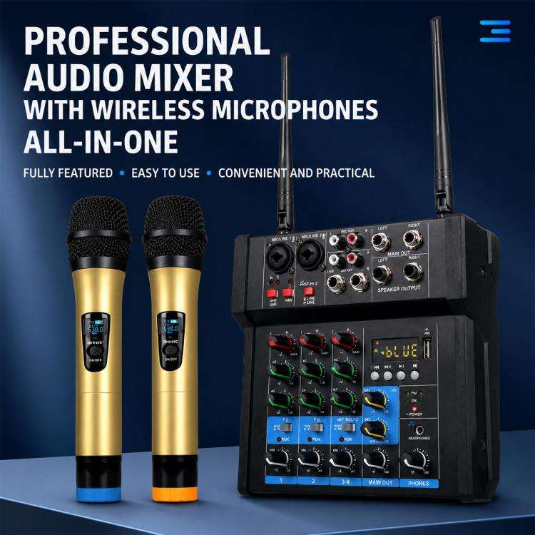 G4D 4-Channel Multi-function Professional Bluetooth Mixer with Amplifier & Microphone, Standard B...