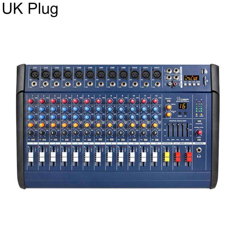1202D 12-Channel Multi-function Professional Bluetooth Mixer with Amplifier, EU Plug, UK Plug, US...