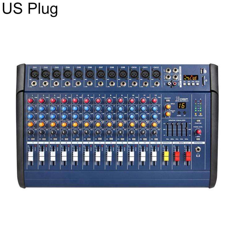 1202D 12-Channel Multi-function Professional Bluetooth Mixer with Amplifier, EU Plug, UK Plug, US...