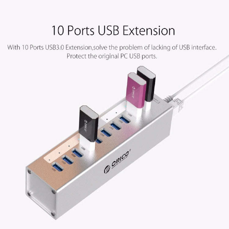 ORICO A3H10 10-Port USB 3.0 Hub with Power Adapter