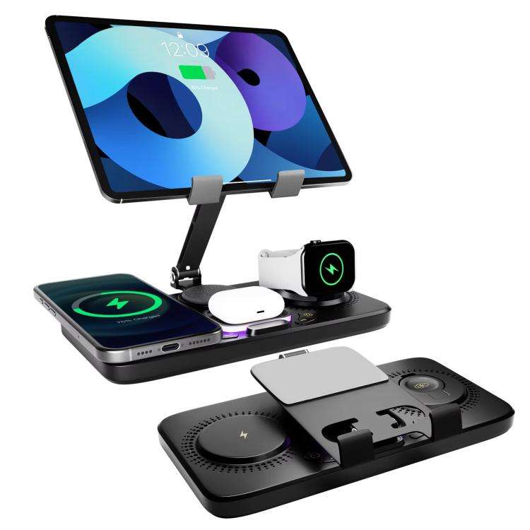 4-in-1 Fast Wireless Charging Station for Phone/Tablet/Apple Watch/AirPods Magnetic Foldable Stan...