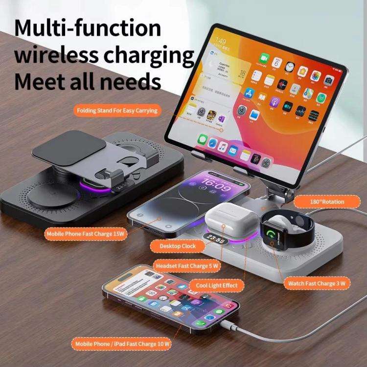 4-in-1 Fast Wireless Charging Station for Phone/Tablet/Apple Watch/AirPods Magnetic Foldable Stan...
