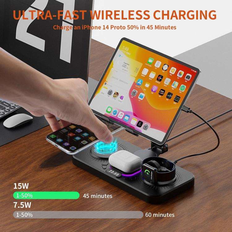 4-in-1 Fast Wireless Charging Station for Phone/Tablet/Apple Watch/AirPods Magnetic Foldable Stan...