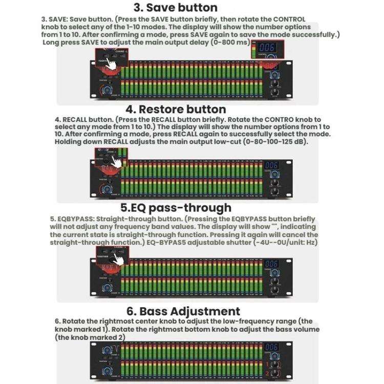 EQ-A32 Digital Equalizer Stage Home Karaoke Noise Reduction Audio Processor, EU Plug, US Plug, UK...