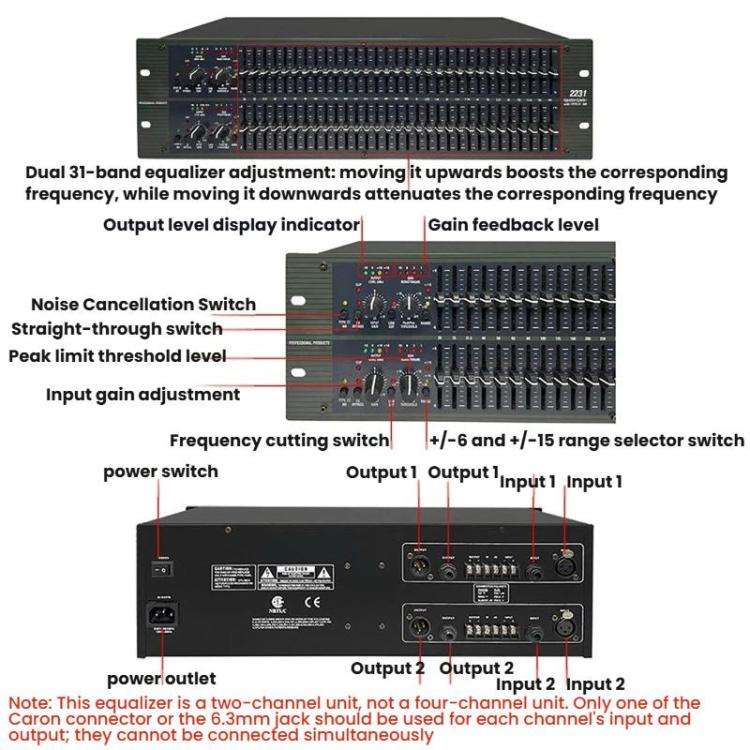 2231 Equalizer Anti-Feedback Audio Performance Stage Conference Effects Processor Noise Reduction...